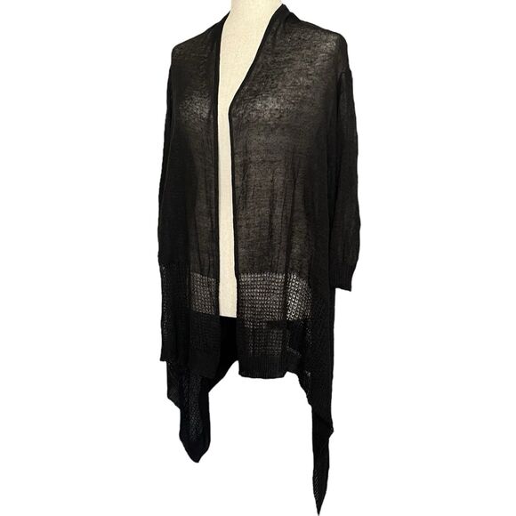 120% Lino Longline Cardigan Black Size S Sheer Open Gauzy Duster High Low Luxury - Picture 3 of 11